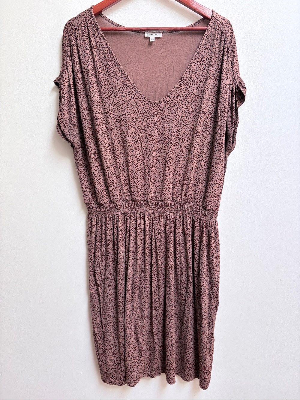 Reitmans Signature Brown Speckled V-Neck Smocked Waist Mini Dress